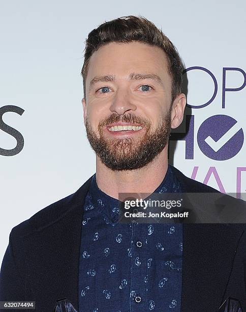 Justin Timberlake poses in the press room at the People's Choice Awards 2017 at Microsoft Theater on January 18, 2017 in Los Angeles, California.