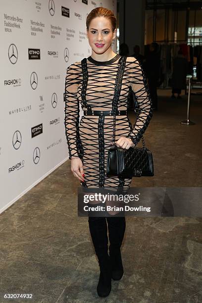 Angelina Heger attends the Steinrohner show during the Mercedes-Benz Fashion Week Berlin A/W 2017 at Kaufhaus Jandorf on January 19, 2017 in Berlin,...