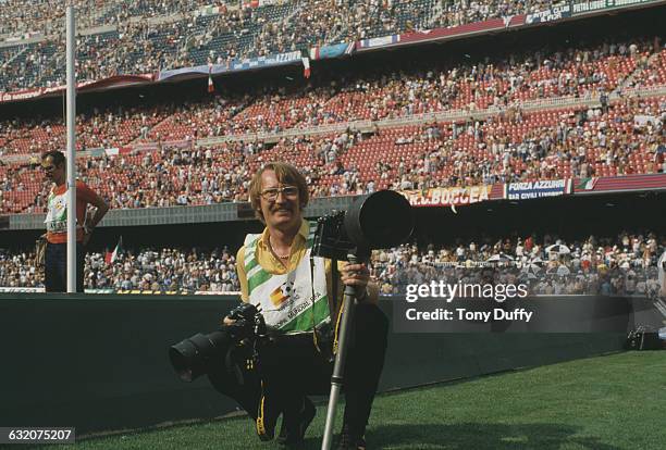 Sports photographer and founder of the Allsport photographic agency, Tony Duffy, at the Fifa World Cup in Spain, June