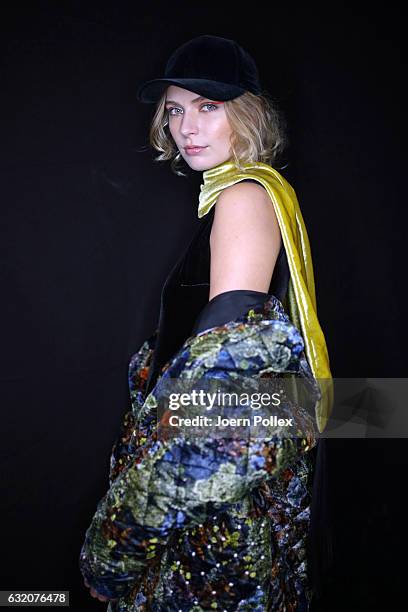 Model is seen backstage ahead of the Steinrohner show during the Mercedes-Benz Fashion Week Berlin A/W 2017 at Kaufhaus Jandorf on January 19, 2017...