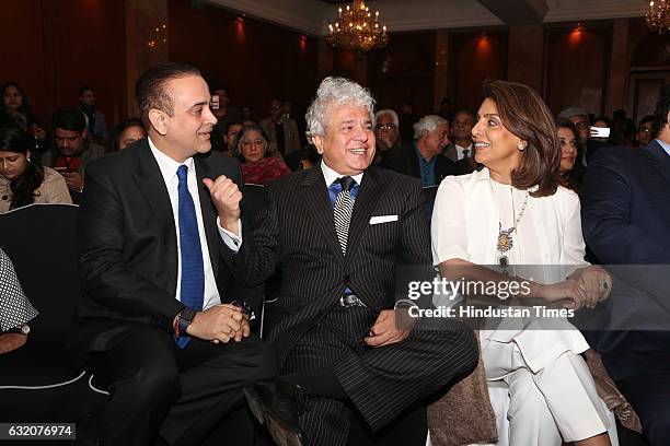 Rishi Kapoor's wife actor Neetu Kapoor with Nikhil Nanda and Suhel Seth during the launch of autobiography of Bollywood actor Rishi Kapoor titled...