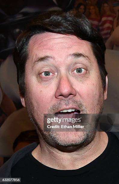 Comedian/actor Doug Benson poses at the Reality Kings booth at the 2017 AVN Adult Entertainment Expo at the Hard Rock Hotel & Casino on January 18,...