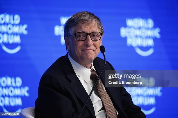 Bill Gates, billionaire and co-chair of the Bill and Melinda Gates Foundation, looks on during a panel session at the World Economic Forum in Davos,...