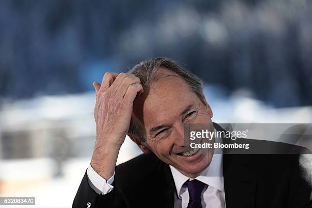 James Gorman, chief executive officer of Morgan Stanley, reacts during a Bloomberg Television interview at the World Economic Forum in Davos,...