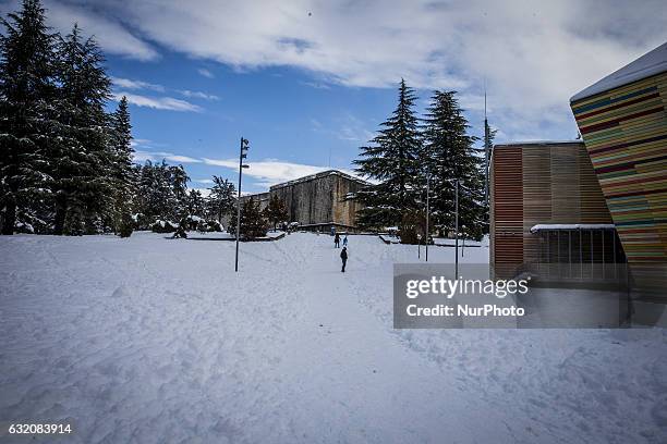 View of Forte Spagnolo hit by snow in L'Aquila, Italy, on January 19, 2017. A great deal of snow has fallen in the area, which was hit by four quakes...