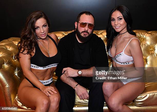Adult film actress Abigail Mac, adult film producer/director Greg Lansky and adult film actress Ariana Marie appear at Lansky's Blacked, Tushy and...
