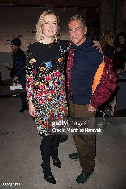 Jette Joop and Wolfgang Joop attend the Vladimir Karaleev show during the Mercedes-Benz Fashion Week Berlin A/W 2017 at Kaufhaus Jandorf on January...