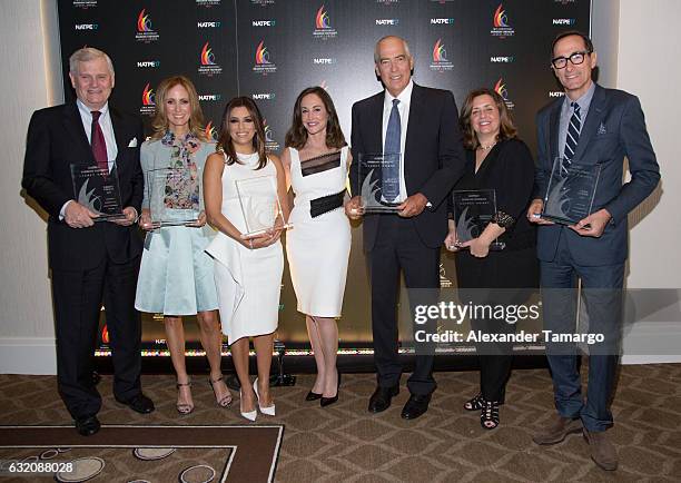 Award winners Randy Falco, Dana Walden, Eva Longoria, Gary Newman, Susanne Daniels and Josh Sapan are seen during the 14th Annual NATPE Brandon...