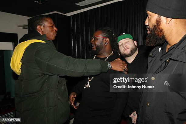 Joey Bada$$, T-Pain, and Statik Selektah attend Yams Day With A$AP Rocky at Madison Square Garden on January 18, 2017 in New York City.