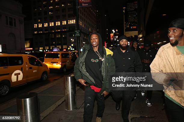 Joey Bada$$ and CJ Fly arrive at Yams Day With A$AP Rocky at Madison Square Garden on January 18, 2017 in New York City.