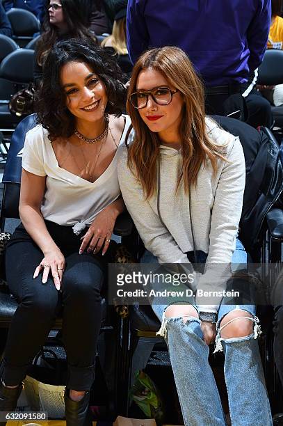Actress, Vanessa Hudgens and Ashley Tisdale attend the Detroit Pistons game against the Los Angeles Lakers on January 15, 2017 at STAPLES Center in...