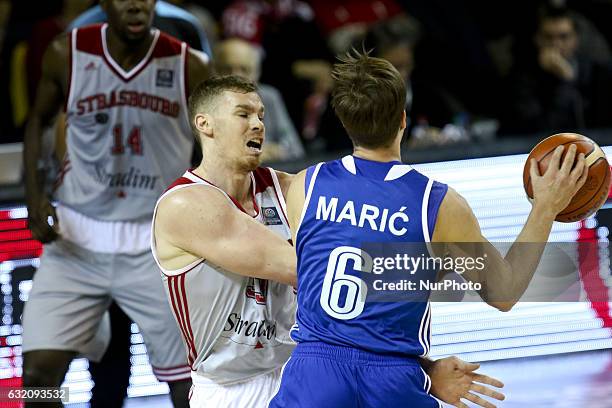 Petar Maric 6 / Erick Murphy 33 during SIG Strasbourg vs Cibona - Basketball Champions League in Strasbourg, France, on January 18, 2017.