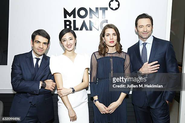 MontBlanc CEO Jerome Lambert, Gwei Lun Mei, Charlotte Casiraghi and Hugh Jackman attend the Montblanc Press Conference at The SIHH - 27th Salon...