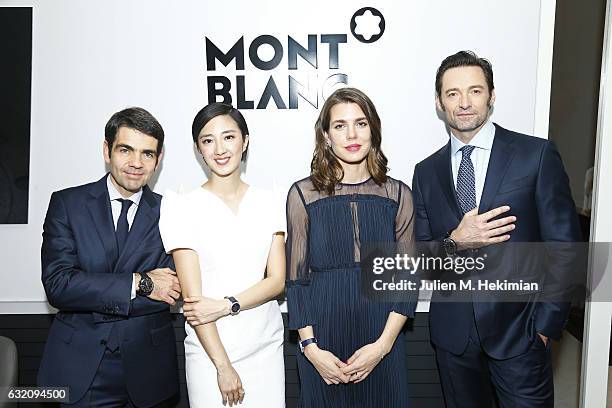 MontBlanc CEO Jerome Lambert, Gwei Lun Mei, Charlotte Casiraghi and Hugh Jackman attend the Montblanc Press Conference at The SIHH - 27th Salon...