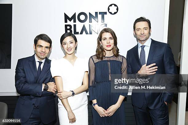 MontBlanc CEO Jerome Lambert, Gwei Lun Mei, Charlotte Casiraghi and Hugh Jackman attend the Montblanc Press Conference at The SIHH - 27th Salon...