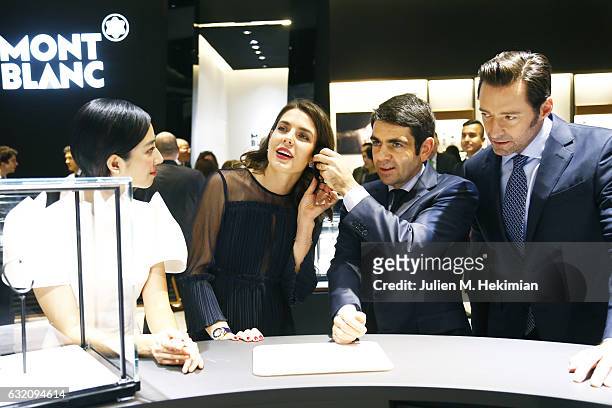 Gwei Lun Mei, Charlotte Casiraghi, MontBlanc CEO Jerome Lambert and Hugh Jackman attend the Montblanc Press Conference at The SIHH - 27th Salon...
