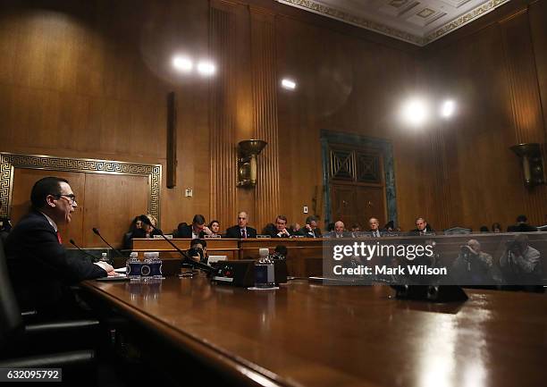 Treasury Secretary nominee, Steven Mnuchin, testifies during his Senate Finance committee confirmation hearing on Capitol Hill, on January 19, 2017...