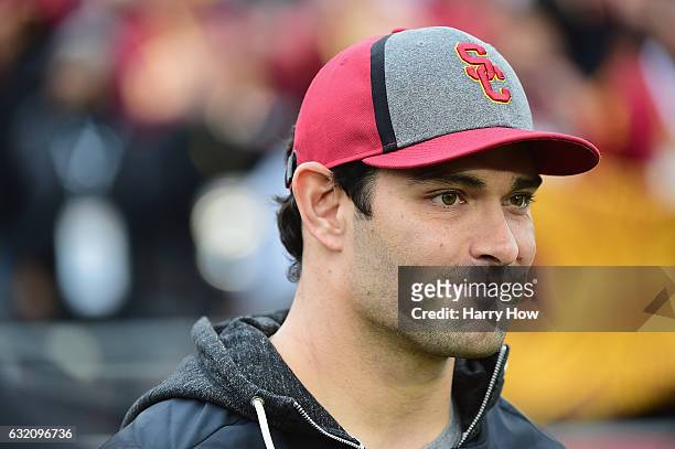 Quarterback Mark Sanchez of the Dallas Cowboys attends the 2017 Rose Bowl Game presented by Northwestern Mutual between the USC Trojans and the Penn...