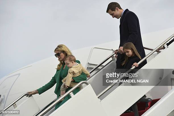 President-elect Donald Trump's daughter Ivanka Trump, husband Jared Kushner and children, step off a plane upon arrival at Andrews Air Force Base in...