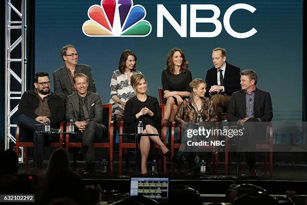 NBCUniversal Press Tour, January 2017 -- NBC's "Great News" Session -- Pictured: Back: Jack Burditt, Executive Producers; Tracey Wigfield, Executive...