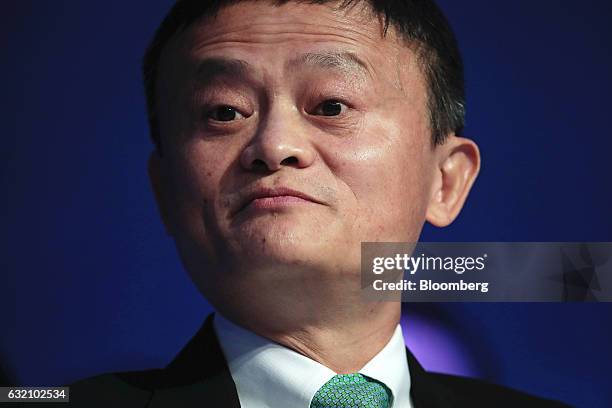 Billionaire Jack Ma, chairman of Alibaba Group Holding Ltd., looks on during a panel session at the World Economic Forum in Davos, Switzerland, on...