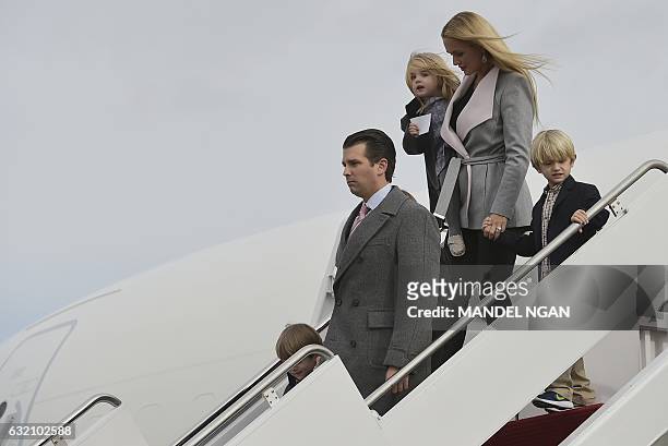 President-elect Donald Trump's son, Donald Trump Jr., with his wife Vanessa and children, step off a plane upon arrival at Andrews Air Force Base in...