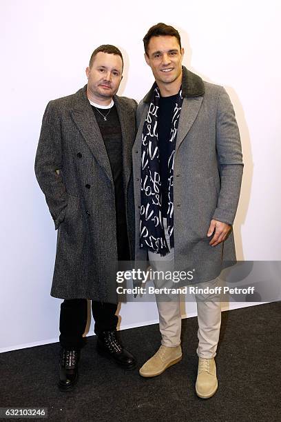 Stylist Kim Jones and Dan Carter pose Backstage after the Louis Vuitton Menswear Fall/Winter 2017-2018 show as part of Paris Fashion Week. Held at...