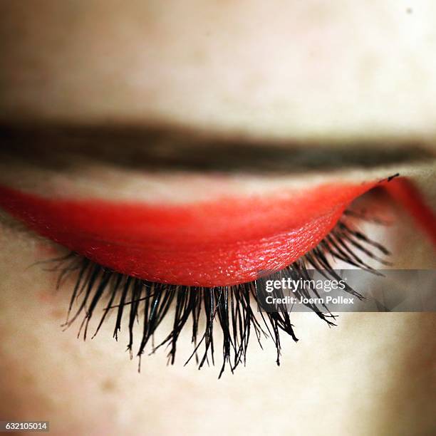 Model, eye detail, is seen backstage ahead of the Rebekka Ruetz show during the Mercedes-Benz Fashion Week Berlin A/W 2017 at Kaufhaus Jandorf on...