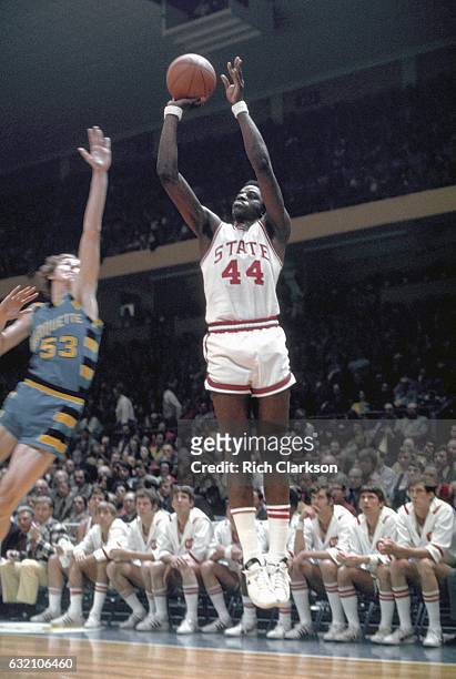North Carolina State's David Thompson and Marquette forward Rick Campbell during the NCAA Men's National Basketball Final Four championship game held...