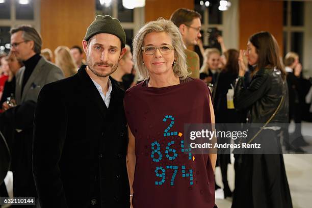 Clemens Schick and Inga Griese attend the 'Icons in Fashion' vernissage during the Der Berliner Mode Salon A/W 2017 at Kronprinzenpalais on January...