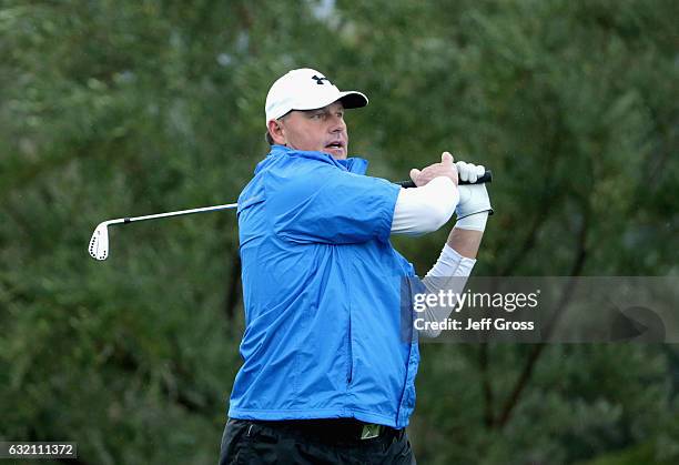 Amateur Roger Clemens plays his shot from the third tee during the first round of the CareerBuilder Challenge in Partnership with The Clinton...