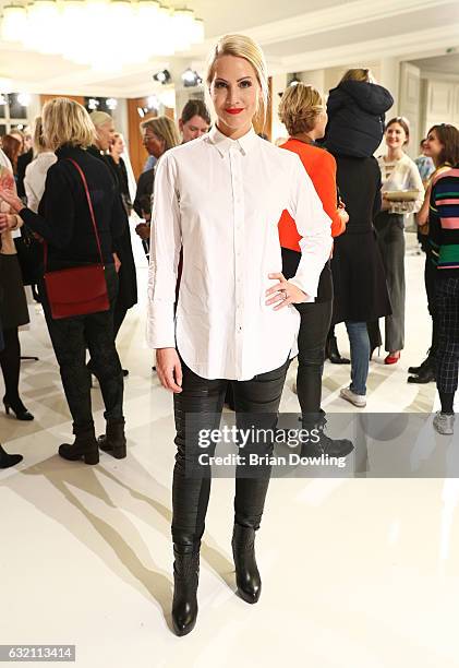 Journalist Judith Rakers arrives for the 'Icons in Fashion' vernissage during the Der Berliner Mode Salon A/W 2017 at Kronprinzenpalais on January...
