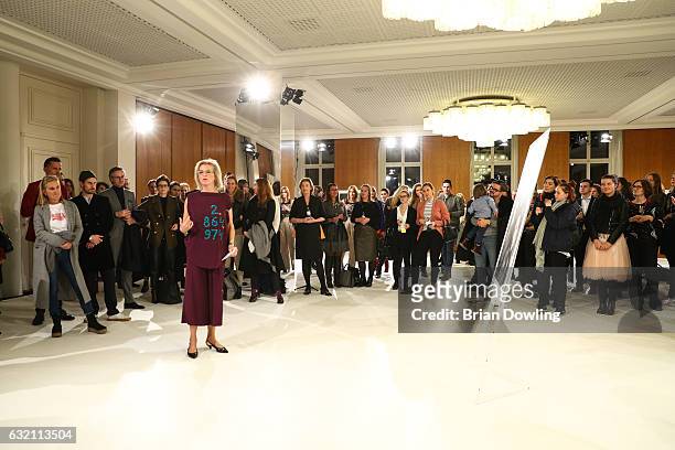 Inga Griese arrives for the 'Icons in Fashion' vernissage during the Der Berliner Mode Salon A/W 2017 at Kronprinzenpalais on January 19, 2017 in...