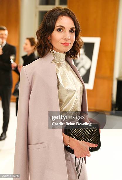 Nadine Warmuth arrives for the 'Icons in Fashion' vernissage during the Der Berliner Mode Salon A/W 2017 at Kronprinzenpalais on January 19, 2017 in...