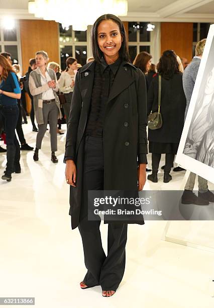 Sara Nuru arrives for the 'Icons in Fashion' vernissage during the Der Berliner Mode Salon A/W 2017 at Kronprinzenpalais on January 19, 2017 in...