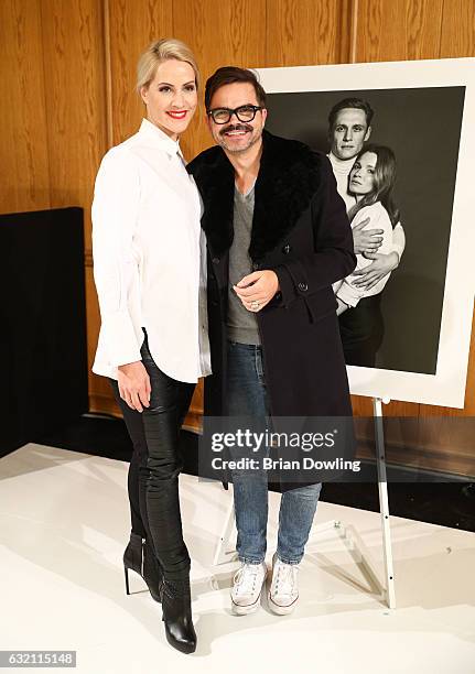 Judith Rakers and Kristian Schuller arrive for the 'Icons in Fashion' vernissage during the Der Berliner Mode Salon A/W 2017 at Kronprinzenpalais on...
