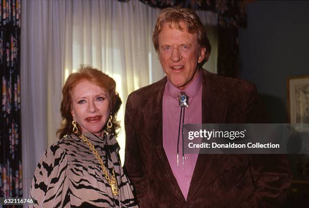 Actresses Amanda Blake and James Arness attend the Golden Boot Awards in 1986 in Los Angeles, California.