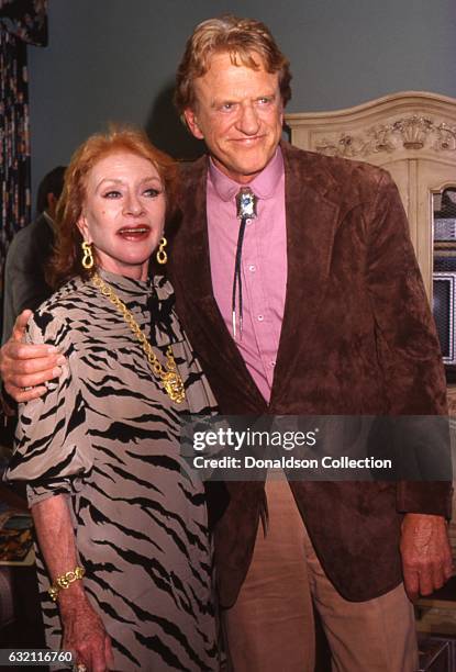 Actresses Amanda Blake and James Arness attend the Golden Boot Awards in 1986 in Los Angeles, California.