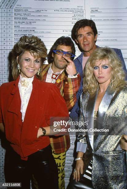 Markie Post, Stephen Bishop, Alan Thicke, and Donna Mills in 1985 in Los Angeles, California.