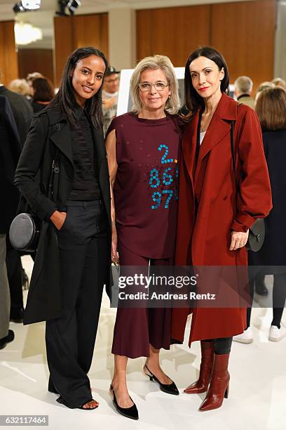 Sara Nuru, Inga Griese and Anita Tillmann attend the 'Icons in Fashion' vernissage during the Der Berliner Mode Salon A/W 2017 at Kronprinzenpalais...
