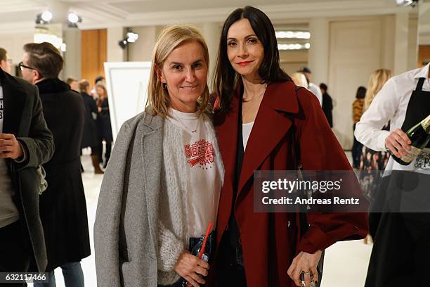 Petra Fladenhofer and Anita Tillmann attend the 'Icons in Fashion' vernissage during the Der Berliner Mode Salon A/W 2017 at Kronprinzenpalais on...