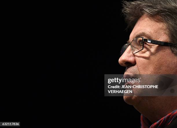 Jean-Luc Melenchon, candidate of the far left coalition "La France insoumise" for France's 2017 presidential elections, speaks during a campaign...