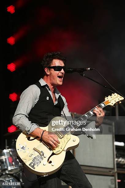 Chris Cheney of the band The Living End performs at AO Open Sessions during day four of the 2017 Australian Open at Melbourne Park on January 19,...