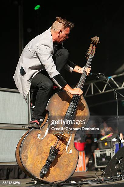 Scott Owen of the band The Living End performs at AO Open Sessions during day four of the 2017 Australian Open at Melbourne Park on January 19, 2017...
