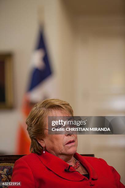 Chile's President Michelle Bachelet gives an interview to AFP in Santiago, on January 19, 2017. Bachelet said that she hopes Donald Trump will...