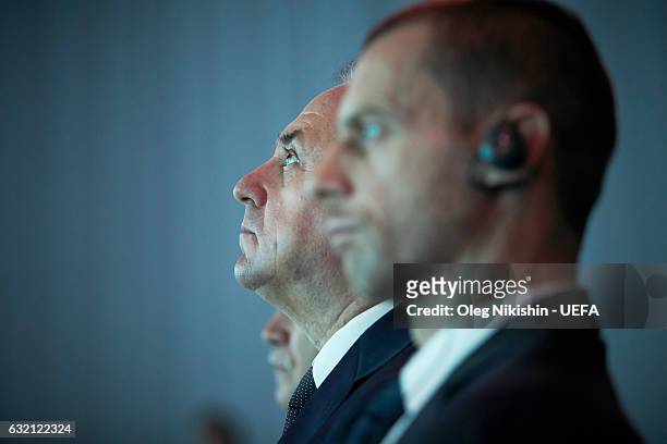 Deputy Prime Minister of the Russian Federation Vitaly Mutko and UEFA president Aleksander Ceferin attend the official EURO 2020 logo presentation...