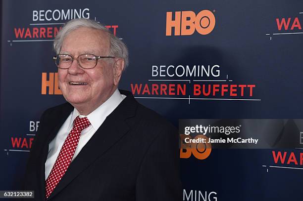 Warren Buffett attends 'Becoming Warren Buffett' World Premiere at The Museum of Modern Art on January 19, 2017 in New York City.