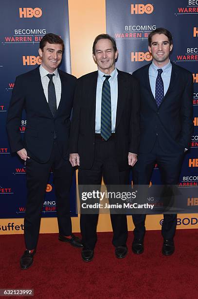 Producer George Kunhardt, director/producer Peter Kunhardt, and producer Teddy Kunhardt attend 'Becoming Warren Buffett' World Premiere at The Museum...