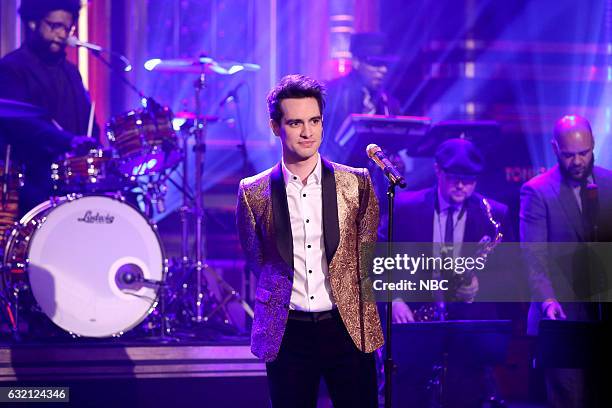 Episode 0606 -- Pictured: Brendon Urie of musical guest Panic! at the Disco performs with The Roots on January 19, 2017 --