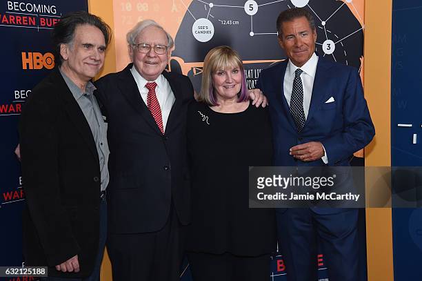Peter Buffett, Warren Buffett, and Susie Buffett, and Chairman and CEO of HBO, Richard Plepler attend 'Becoming Warren Buffett' World Premiere at The...